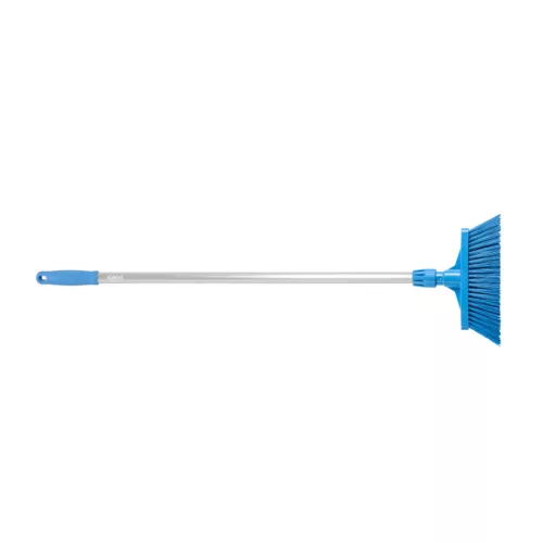 Igeax élelmiszeripari seprű, partvis, 28cm széles, 80cm nyéllel, kék, billenő szemetes lapáthoz