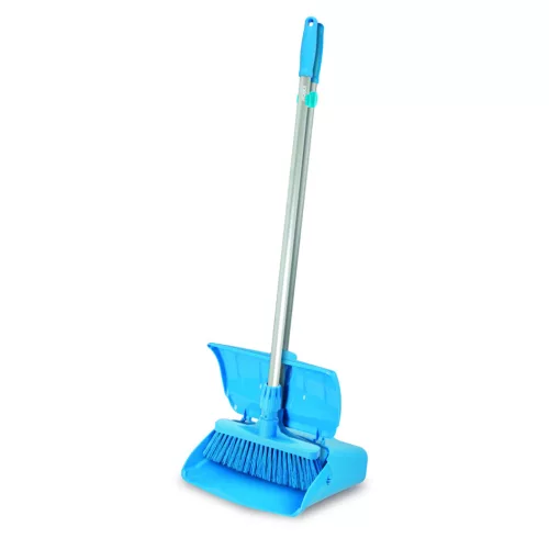 Igeax élelmiszeripari billenős szemetes lapát és seprű 28cm széles, 80cm nyéllel kék 0,5 mm