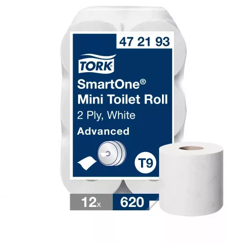 Tork toalettpapír T9 SmartOne mini Advanced 2r., fehér, 620 lap/tek, 12 tek
