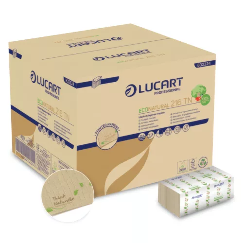 Lucart ECO Natural L-One adagolós, hajtogatott szalvéta 150 lapos, 2 rétegű, 40 csomag/karton