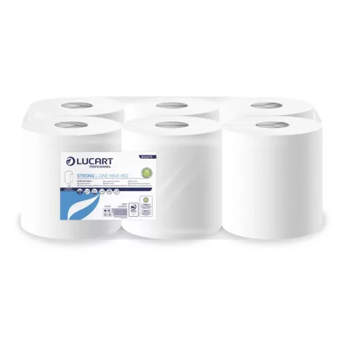 Lucart L-One Strong Maxi 450 ipari törlőpapír 18cm átm. - 2 rétegű, hófehér, 158m (Karton - 6 tek)