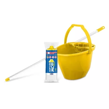   Bonus Felmosó szett-vödör SÁRGA 11L  csavaró kosár, felmosó nyél 120cm Softmop 160gr