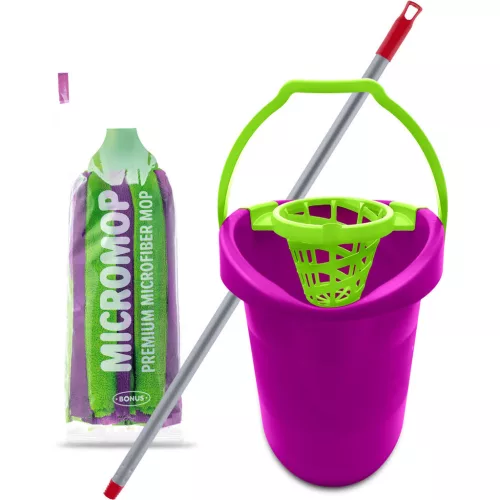 Bonus MicroMOP Felmosó szett - 18L vödör, csavaró kosár, felmosó nyél, MicroMOP