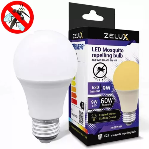 Zelux E27 9W rovarriasztó LED izzó – UV-mentes, szúnyogriasztó fény, 630 lumen