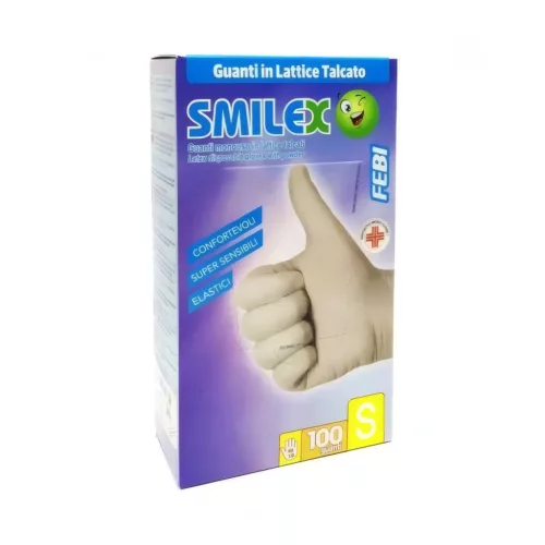 Berica Smilex febi egyszerhasználatos latex fehér vizsgálókesztyű S, 100 db / doboz