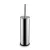 Rozsdamentes acél wc kefe, tartóval, fényes padlón álló 