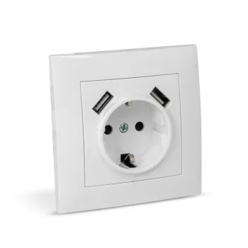   Entac Arnold süllyeszthető fali aljzat földelt + 2 USB 2.1A (össz.) Fehér
