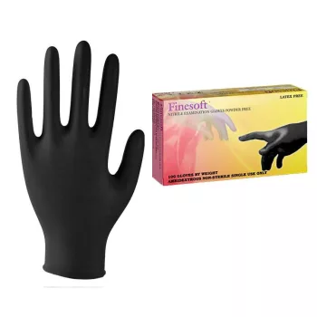   Finesoft Nitril vizsgálókesztyű, púdermentes, fekete "M" 100 db/doboz