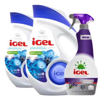   IGEL mosógél Universal 2x 2 L (100 mosás) + Grátisz IGEL univerzális tisztító 650 ml