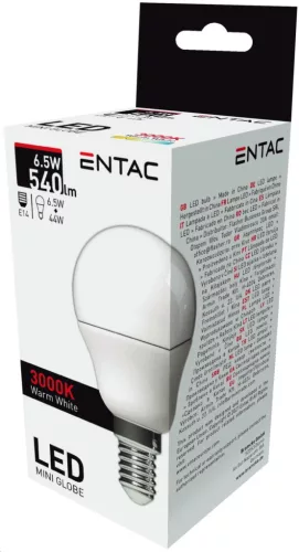 Entac LED Mini Globe E14 6,5W WW 3000K