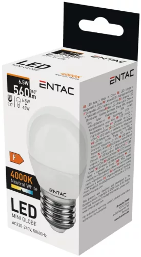 Entac LED Mini Globe E27 6,5W NW 4000K