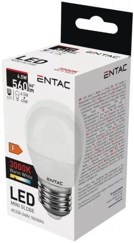 Entac LED Mini Globe E27 6,5W WW 3000K