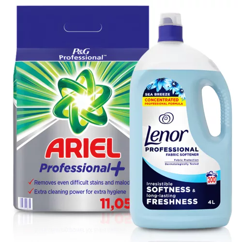 Ariel Professional Plus mosópor 11,05 kg + Lenor Professional Sea breeze textilöblítő 4L