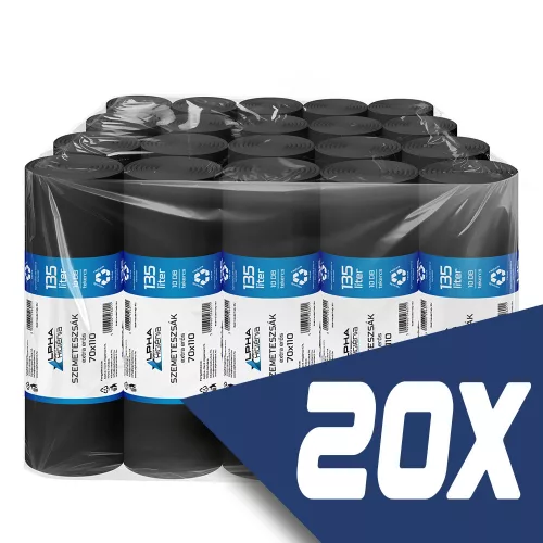 Szemeteszsák fekete 70x110 20mikron 135L 10db/tekercs (20 tekercs)