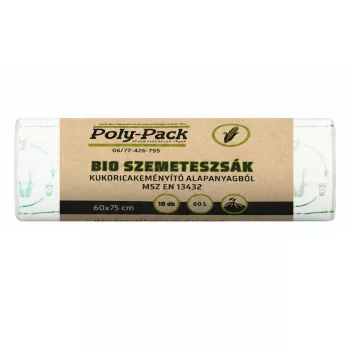   Kukoricakeményítő alapú (EN13432) PLA zsák 600x750x0,025mm, 60L, 10 darab/tekercs