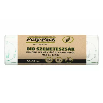   Kukoricakeményítő alapú (EN13432) PLA zsák 500x600x0,02mm, 30L, 10 darab/tekercs