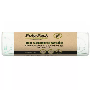   Kukoricakeményítő alapú (EN13432) PLA zsák 800x1250x0,03mm, 135L, 5 darab/tekercs