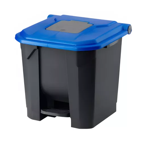 Planet Szelektív hulladékgyűjtő konténer, műanyag, pedálos, antracit/kék, 30L
