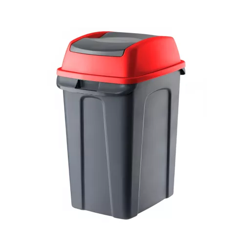 Planet Hippo Billenős Szelektív hulladékgyűjtő szemetes, műanyag, antracit/piros, 50L