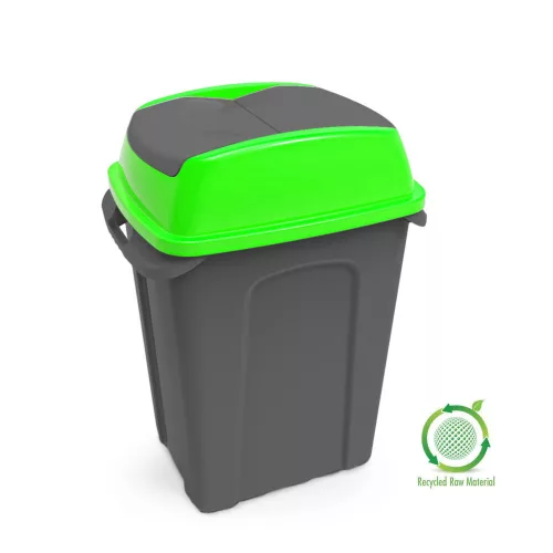 Planet Hippo Billenős Szelektív hulladékgyűjtő szemetes, műanyag, antracit/zöld, 50L