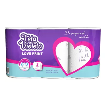   VIOLETA háztartási papírtörlő LOVE 3 rétegű, 3 tekercs