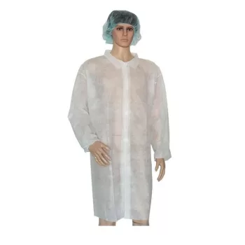   Látogató köpeny egyszerhasználatos PP zipzáros fehér 115x80cm, 24g, XXL