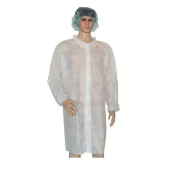   Látogató köpeny egyszerhasználatos PP zipzáros fehér 110x75cm, 42g, XL